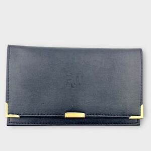 RAYMOND WEIL black leather slim card case gold hardware